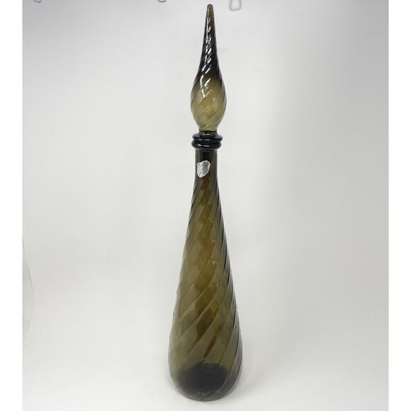 Vintage Guildcraft Empoli Smoke Gray Glass Genie Bottle Decanter 21” W/ Stopper - Picture 1 of 12
